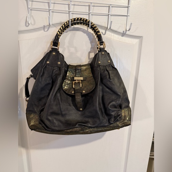 Halston heritage vintage Y2K large Black and Gold Handbag Excellent Condition - Picture 1 of 9